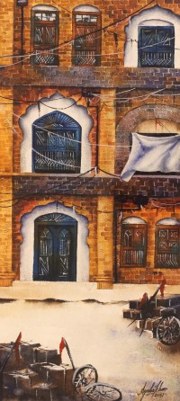 Aisha Khan, 22 x 10 Inch, Watercolor on Paper, Cityscape Painting, AC-AHK-002
